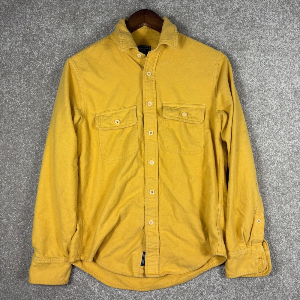 Abercrombie & Fitch Mens Flannel Button Down Shirt Mustard Yellow XS